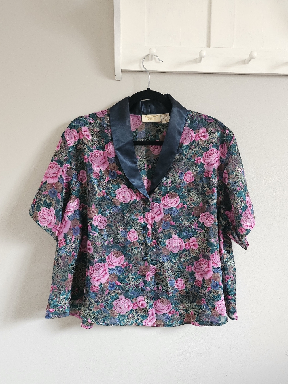 Vintage Victoria's Secret Gold Label Floral Top PJ Shirt Size Large Organza 90s